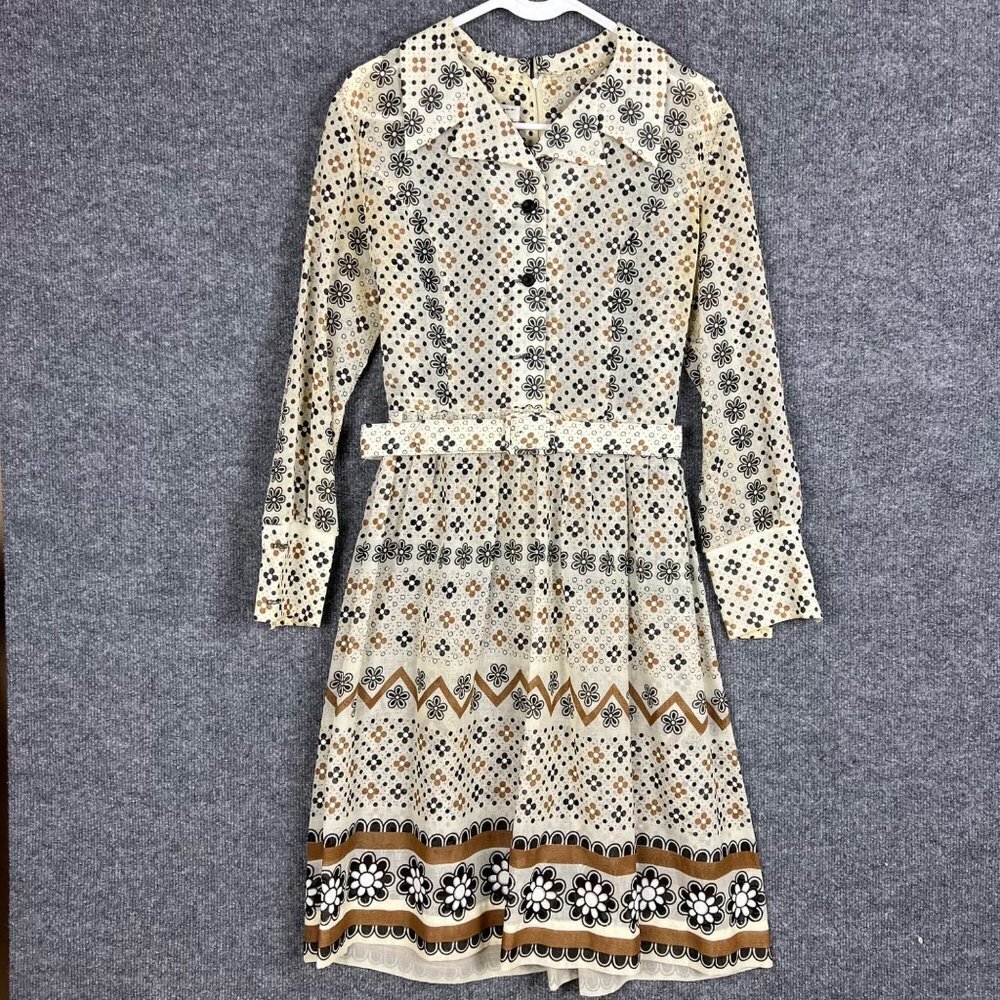 Vintage RARE 60's 70s Hobnobber Floral all over print Dress‎ Belted Womens 14